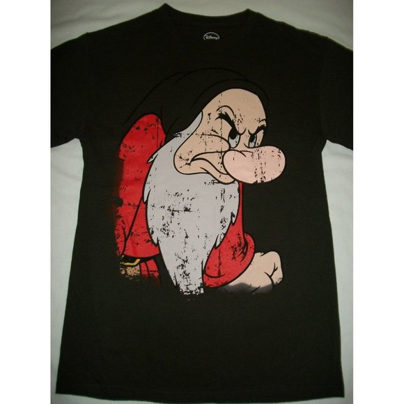 Disney Distressed Grumpy 7 Seven Dwarfs Brown T-shirt Snow White Small - Picture 2 of 9